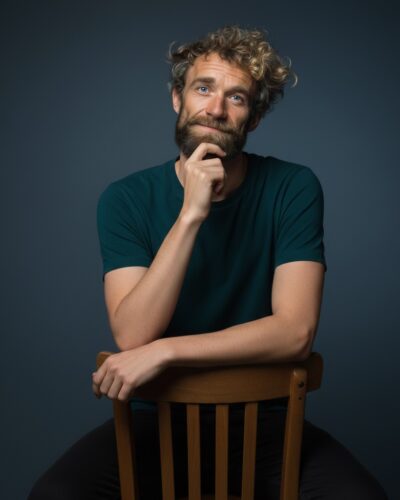 young man thinking with an open face